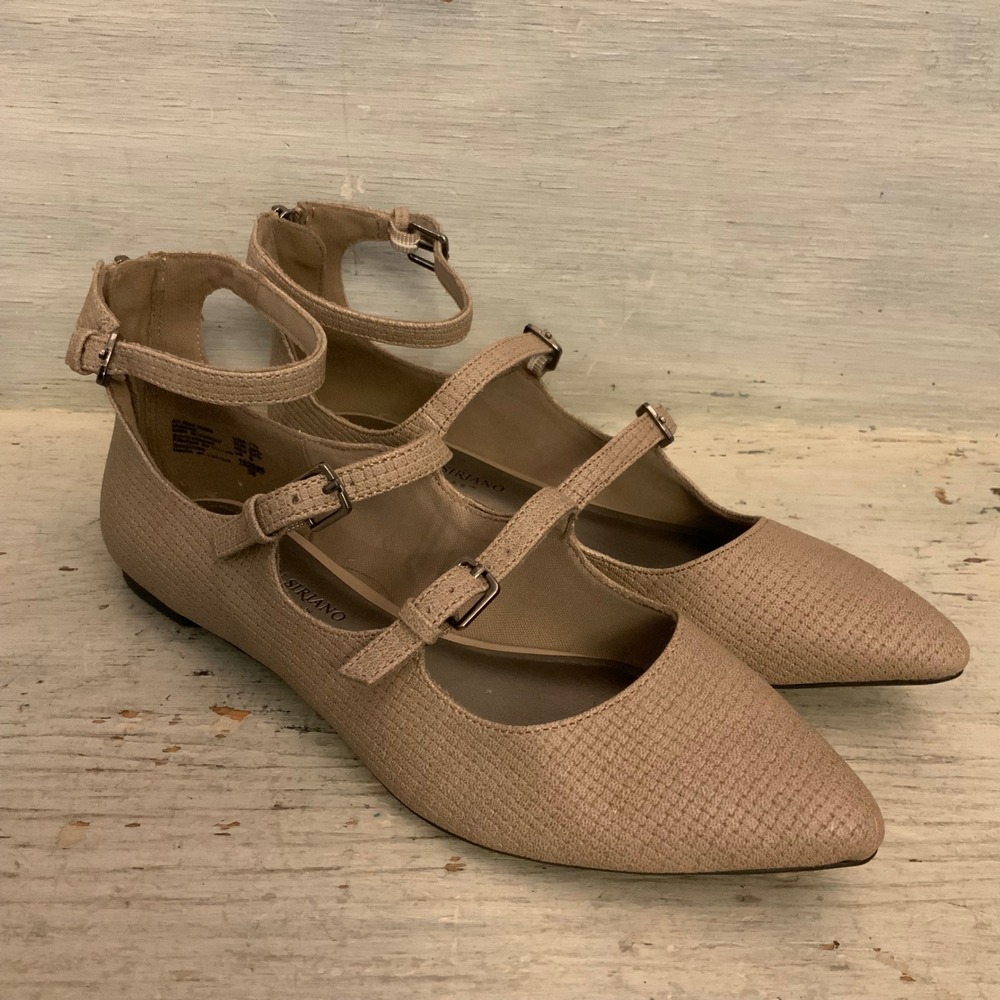 Christian Siriano for Payless Faux Leather Beige Triple Strap Flat Shoes 7.5W LN